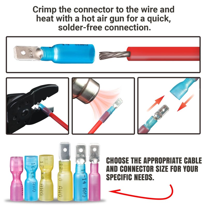 TMH 260 PCS Heat Shrink Spade Connectors AWG 22-10 Electrical Wire Connectors - Female and Male Spade Terminals for Watercraft, Electronics, Automotive Crimp Connectors - Image 3